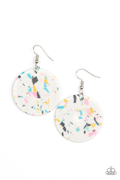 Tenaciously Terrazzo - White Earrings Paparazzi