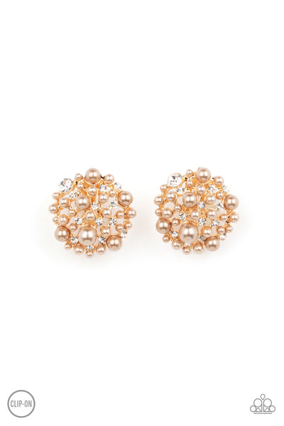 Head To Toe Twinkle - Brown Pearl Clip-On Earrings Paparazzi