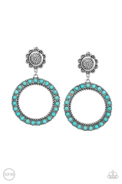 Playfully Prairie - Blue Turquoise Clip On Earrings Paparazzi