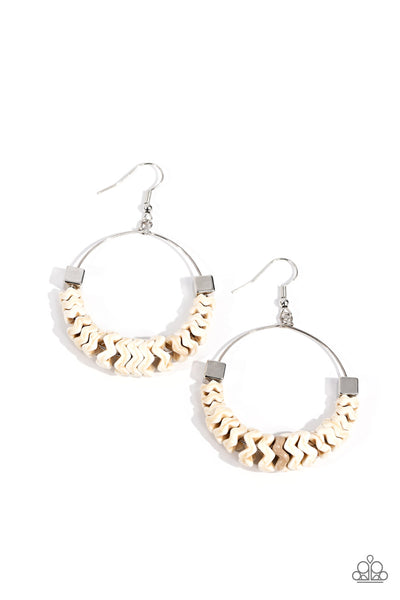 Capriciously Crimped - White Earrings Paparazzi