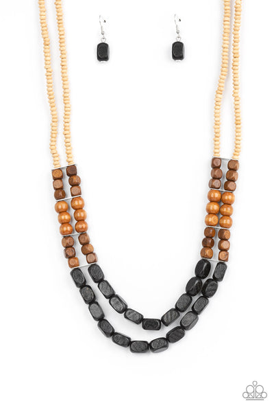 Bermuda Bellhop - Black Wooden Necklace Paparazzi