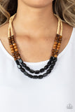 Bermuda Bellhop - Black Wooden Necklace Paparazzi