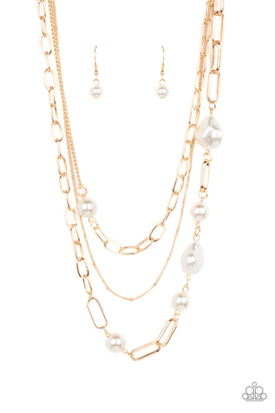 Modern Innovation - Gold Pearl Necklace Paparazzi