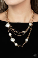 Modern Innovation - Gold Pearl Necklace Paparazzi