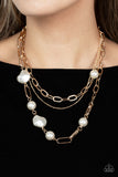 Modern Innovation - Gold Pearl Necklace Paparazzi