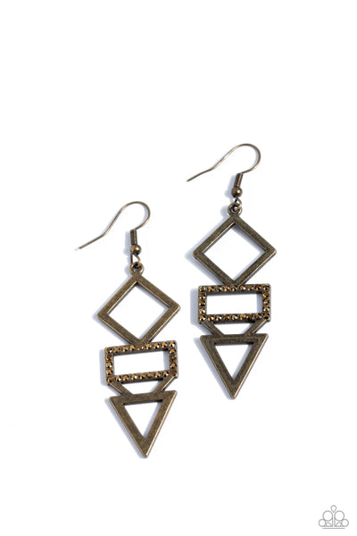 Glamorously Geometric - Brass Earrings Paparazzi