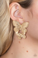 Blushing Butterflies - Gold Earrings Paparazzi