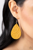 Stylishly Subtropical - Yellow Leather Earrings Paparazzi