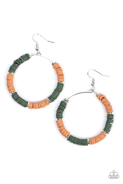 Skillfully Stacked - Green & Tan Earrings Paparazzi