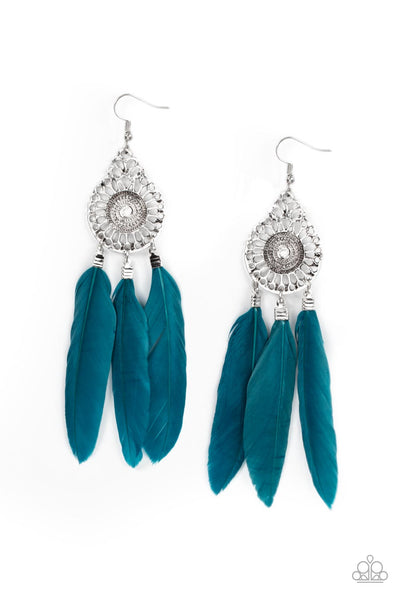 Pretty in PLUMES - Blue Feather Earrings Paparazzi