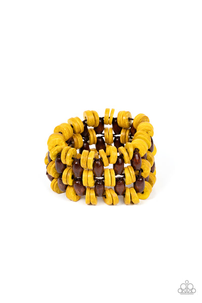 Galapagos Go-Getter - Yellow Wooden Bracelet Paparazzi