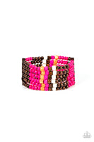 Dive into Maldives - Pink Wooden Bracelet Paparazzi