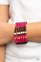 Dive into Maldives - Pink Wooden Bracelet Paparazzi