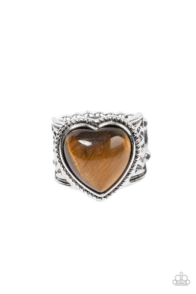 Stone Age Admirer - Brown Heart Ring Paparazzi