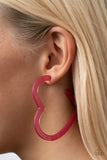 Heart-Throbbing Twinkle - Pink Heart Earrings Paparazzi