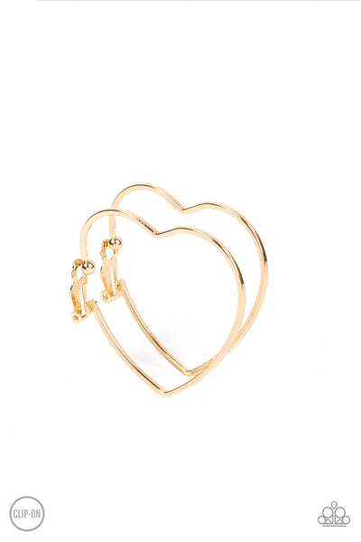 Harmonious Hearts - Gold Heart Clip-On Earrings Paparazzi