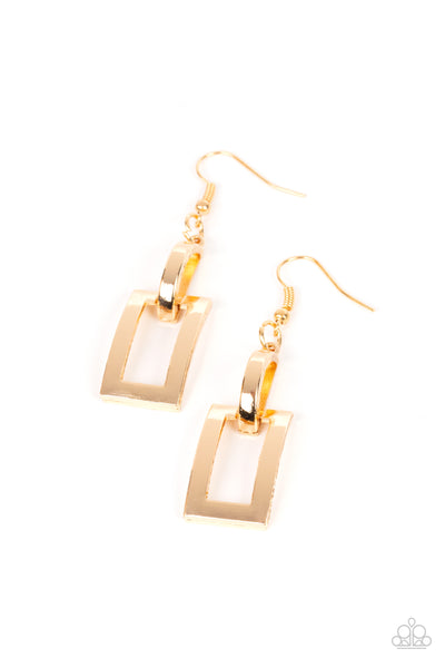 Blazing Buckles - Gold Earrings Paparazzi