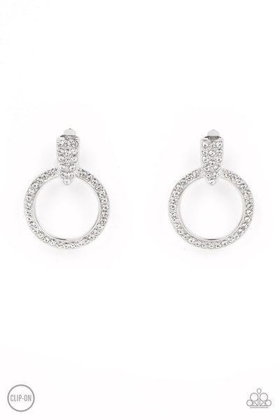 Sparkle at Your Service - White Clip On Earrings Paparazzi