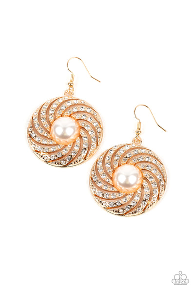 Vintage Vortex - Gold Pearl Earrings Paparazzi