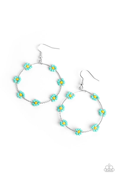 Dainty Daisies - Blue Floral Earrings Paparazzi