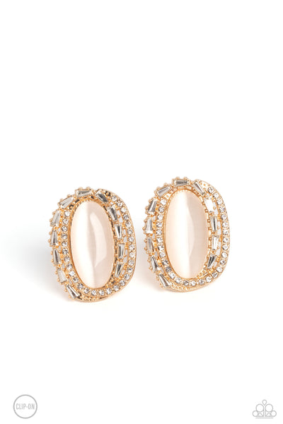 Shimmery Statement - Gold Clip on Earrings Paparazzi