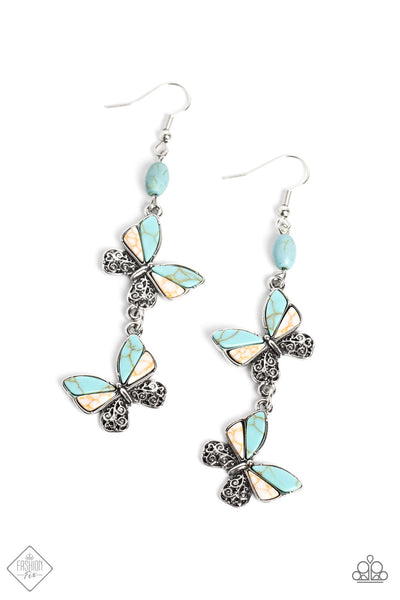 Spirited Soar - Blue Butterfly Earrings Paparazzi