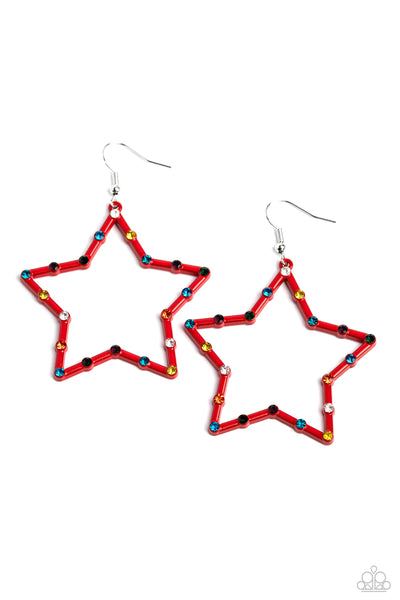 Confetti Craze - Red Earring Paparzzi (#857)