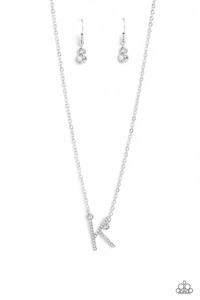 INITIALLY Yours - K - White Necklace Paparazzi