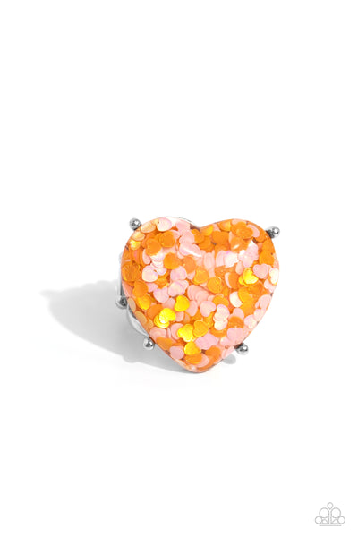 Patterned Promenade - Orange Heart Ring Paparazzi