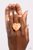 Patterned Promenade - Orange Heart Ring Paparazzi
