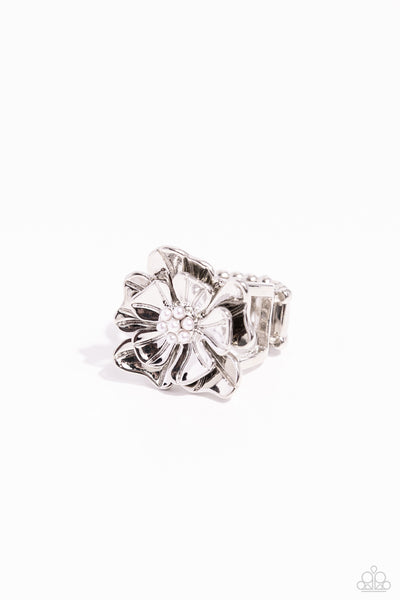 Pampered Petals - White Flower Ring Paparazzi Incoming