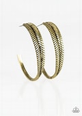 Funky Feathers - Brass Hoop Earrings Paparazzi