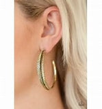 Funky Feathers - Brass Hoop Earrings Paparazzi