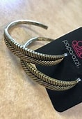 Funky Feathers - Brass Hoop Earrings Paparazzi